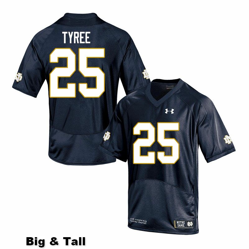 Men's NCAA Notre Dame Fighting Irish #25 Chris Tyree Stitched College Under Armour Authentic Navy Big & Tall Football Jersey AA10E16VF